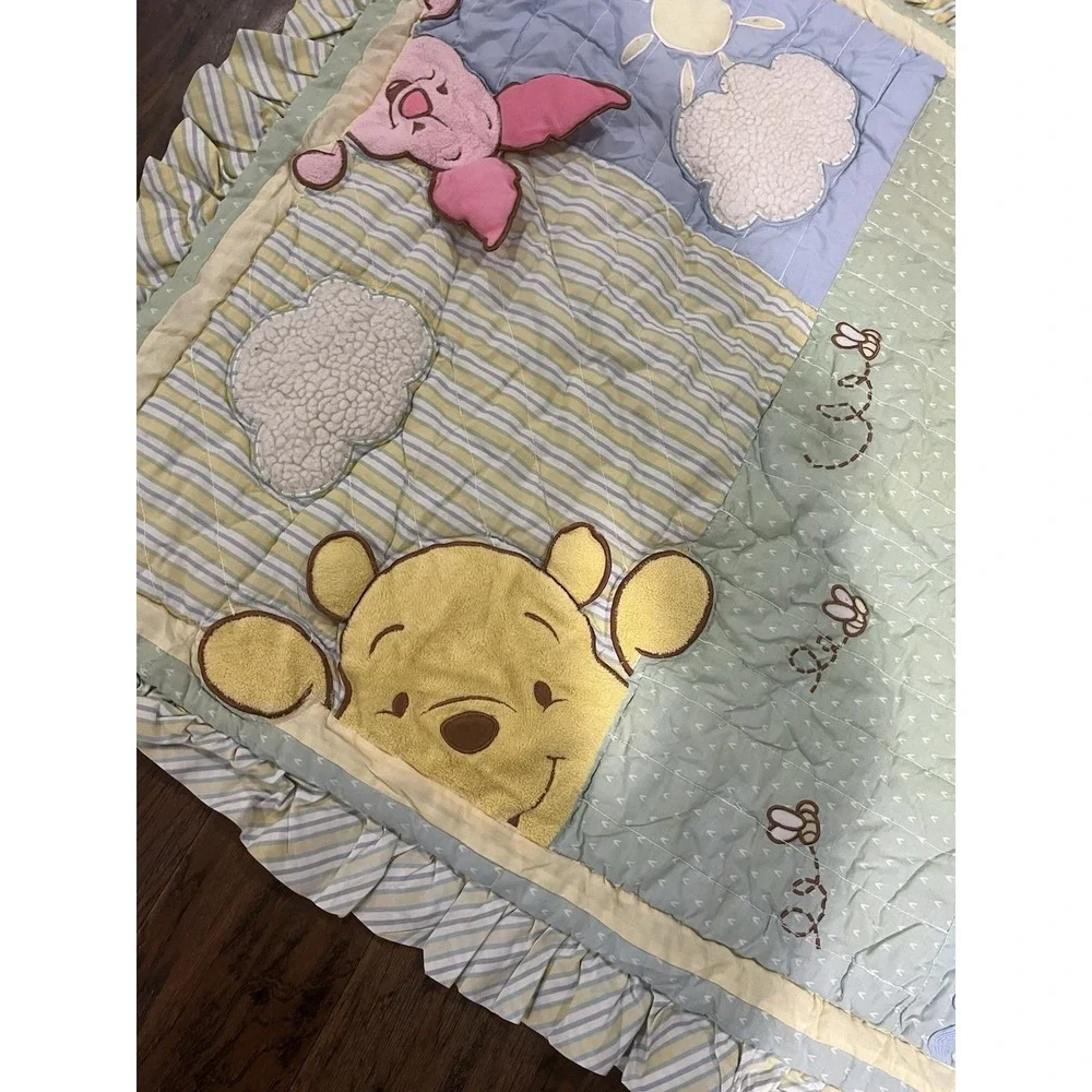Vtg Winnie The Pooh Disney Baby Comforter Crown Craft Reversible‎ Ruffle 36x48